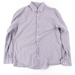Johnnie O Men's M Hangin' Out Button Down Shirt Blue Check Stretch Cotton Blend